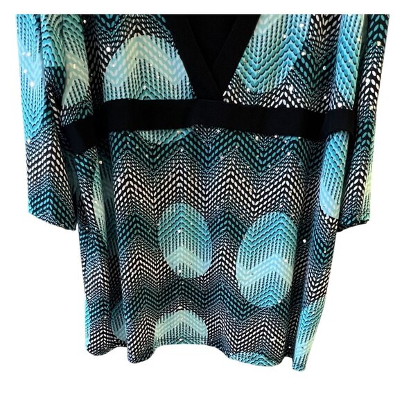 Maggie Barnes Womens 3X Blue Black Geometric Embellishment Retro Vibe Boho Top - Picture 3 of 6